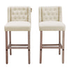 2 High Counter Bar Kitchen Island Pub Stools Chair Breakfast Linen Tufted -Beige