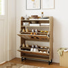 Narrow Shoe Rack Cabinet w/Rattan Doors-Natural