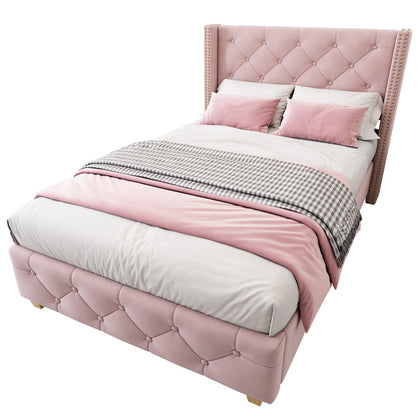 3FT UPHOLSTERED SINGLE BED FRAME WITH LINEN TUFTED HEADBOARD & WING SIDE BEIGE