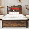 3FT SINGLE METAL BED FRAME W/ LED, CHARGING STATION, STORAGE HEADBOARD & DRAWERS