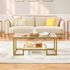 Coffee Table Glass 2 Tier Storage Shelf Metal Frame Living Room Gold Home Unit