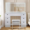 White Dressing Table Wood Makeup Desk with LED Mirror 7 Drawers Stool Bedroom