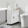 Bathroom Cabinet Floor Storage w/ 2 Sliding Doors Cupboard White 4 Wheels