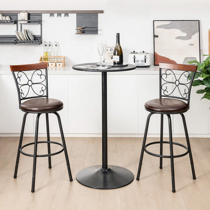 2 Pcs Swivel Bar Stool Adjustable Height Chairs Barstool Set w/ Cushioned Seat