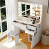 LED Mirror Dressing Table Visual Desktop Vanity Table Desk Stool Set w/ Favaotxr