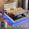Ottoman Double Bed Frame 4FT6 LED Faux Leather Storage Bed Frame With Headboard