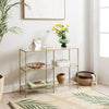 Modern Style Console Table with 3 Tier Shelf and Tempered Glass, Gold