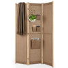 Folding Privacy Screen 3-Panel Linen Room Divider w/ Hooks-Natural