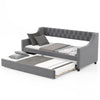 Linen Upholstered Daybed Single Size Trundle Bed Wood Sofa Bed Frame w/Trundle