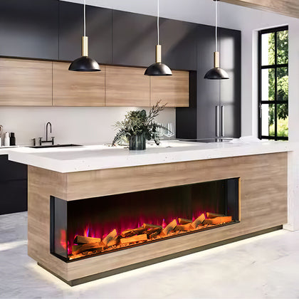 70in Electric Fireplace Panoramic Media Wood 12 Flame Standing Insert LED Stove