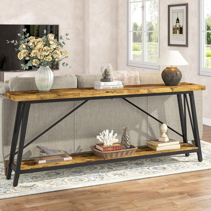 70.9'' Long Console Table, Industrial Entryway Hallway Sofa Table Behind Couch