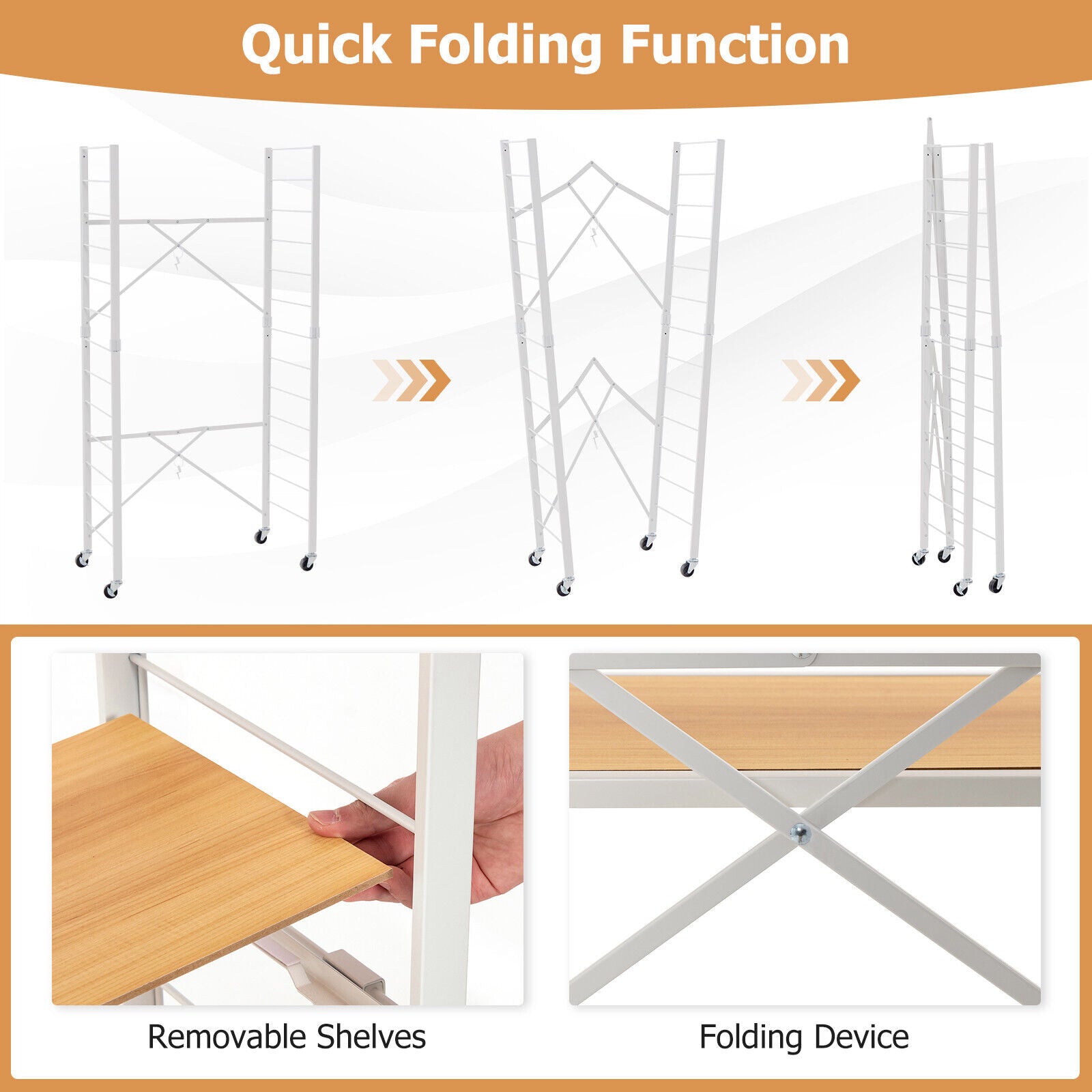 Foldable Mobile Racking Unit 5-Tier Portable Storage Rack Shelves Foldable Shelving Unit w/Detachab ...