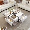 Modern Coffee Table With 4 Hidden Drawers Wooden Living Room Furniture, White
