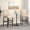 Set of 2 Bar Stools Wooden Counter Height Chair Upholstered W/ Rubber Wood Legs