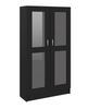 Cabinet Black Cupboard with Shelf Tall Display Storage Unit Glass Doors Shelving
