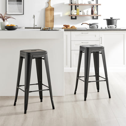 2x Colton 'Tolix' Style Black Metal Bar Stools - Seconds