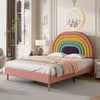 4FT6 Double Upholstered Bed with Slatted Bed Frame and Rainbow Headboard Pink