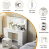 White Dressing VanityTable Wood Makeup Desk with LED Mirror 7 Drawers Stool