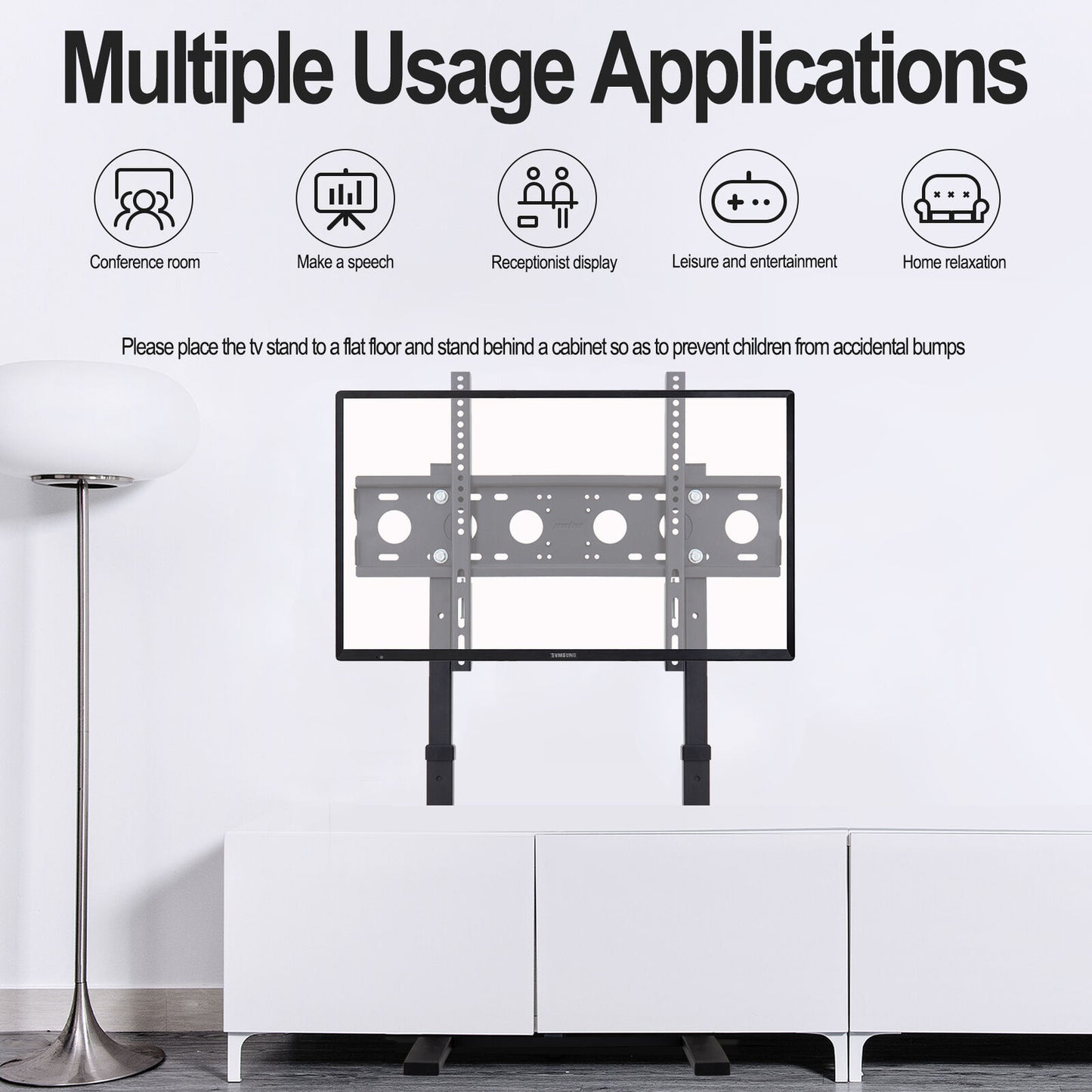 117/132cm Tall Floor TV Stand with Bracket Mount 32-100 Inch Height Adjustable
