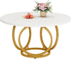 Round Dining Table for 4, 47-Inch White Kitchen Table with Golden Metal Base