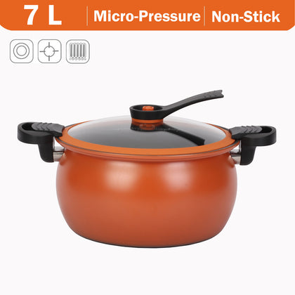 7L Cast Iron Micro Pressure Cooker Soup Pot Non-Stick Stock Pot With Glass Lid