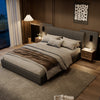 4ft6 Double Slatted Bed Frame, Headboard with Charging Port and Lighting Grey