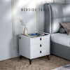 LED Bedside Table 3 Drawers Wireless Charging Side Cabinet White Nightstand Scdb