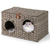 Foldable Cat Bed Large Rattan Kitten Condo House w/ Soft Cushion