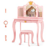 Kids Princess Vanity Table & Chair Set w/Pull-out Drawer & Stool-Pink