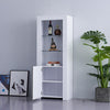 Tall Display Cabinet with High Gloss Grey Door and LED Light Wooden Bookshelf UK