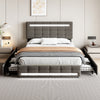 Upholstered Bed with LED Lights and 4 Storage Drawers Platform Bed Frame Grey