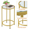 Gold Side Table, Round End Table with Glass Top and Metal Frame for Living Room