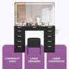LED Vanity Table Glass Top with Large Mirror, 11 Drawers & Stool
