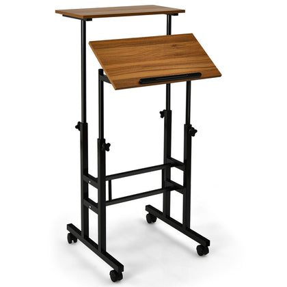 2-Tier Adjustable Standing Desk Mobile Sit Stand Desk Office Laptop Cart