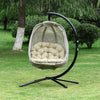 Folding Hanging Egg Chair with Cushion and Stand for Indoor Outdoor Khaki