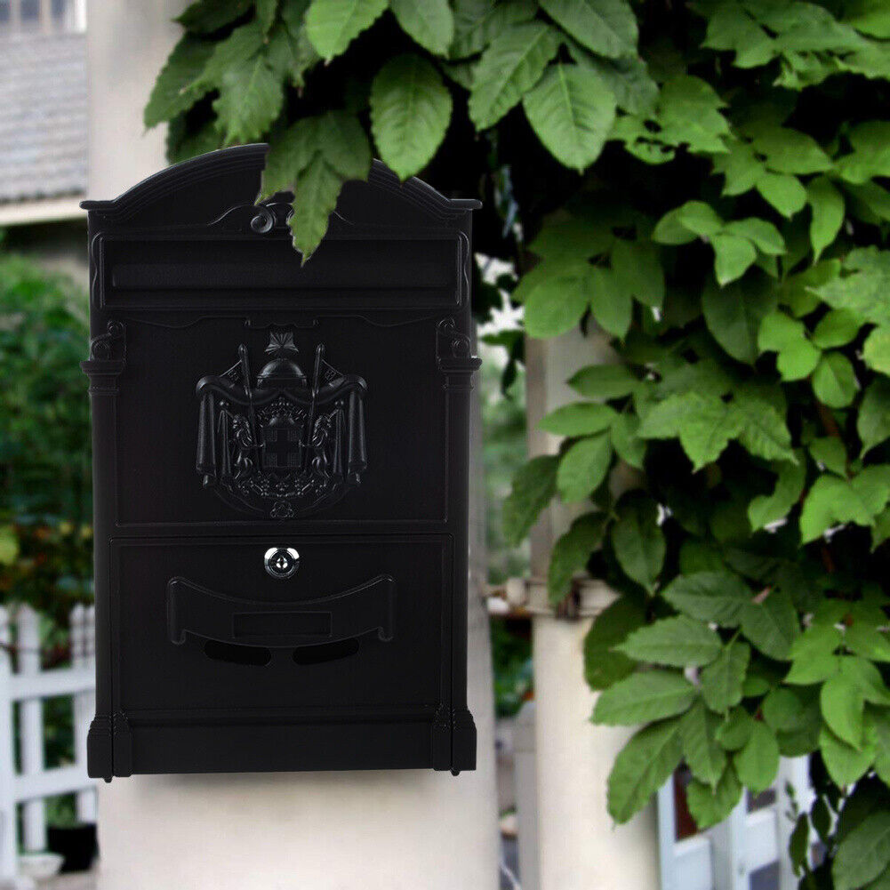 Letter Postbox Heavy Duty Black Aluminium Lockable Secure Mail Letter Post Box Letter ...