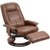 360° Swivel Recliner Chair with Footrest, PU Manual Reclining Armchair, Brown