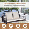 Hanging Outdoor Swing Bench 2-Person Patio Wicker Swing Chair-White