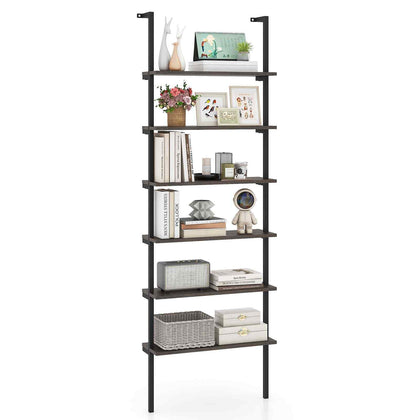 6-Tier Ladder Shelf Wall Mounted Bookshelf with Metal Frame