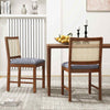 Rattan Dining Chair Set of 2 Wooden Upholstered Kitchen Chairs-Brown