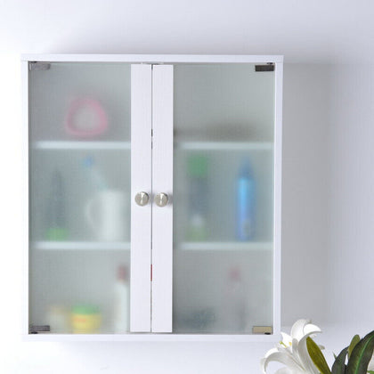 Modern Bathroom Cabinet with 2 Doors Wall Mounted Storage Cupboard Frosted Glass