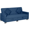3-Seater Sofa Bed Convertible Velvet-Feel Upholstery Adjustable Backrest Blue