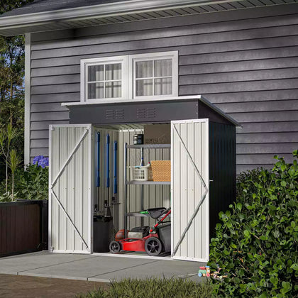 4X6FT Metal Garden Shed Pent Roof Free Foundation Base Storage House Anthracite