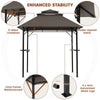 Grill Gazebo, Outdoor BBQ Gazebo with Height-adjustable Shelves, 2.4x1.5m, Brown