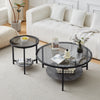 Round Coffee Table Set of 2 for Living Room Black Stacking Nesting Table