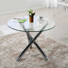 Round Glass Dining Table Cross Chrome Legs Home Kitchen Shop Office Furniture