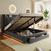 Ottoman Gas Lift Up Storage 5 FT King Size Bed Frame with Drawer and LED Lights