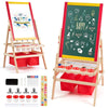 3 in 1 Kids Wooden Easel Chalkboard Whiteboard Paper Roll Drawing Writing