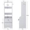 White Tall Cabinet Bedside Table Storage Narrow Chest of 2Drawer&Shelves Storage