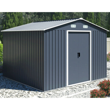 12X10FT Metal Steel Garden Shed Apex Roof W/ Barn Tool Storage House Ventilation